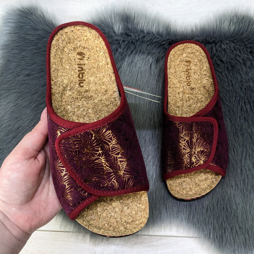 Капці жіночі Inblu на липучці з корковою устілкою бордові 4178, фото 1