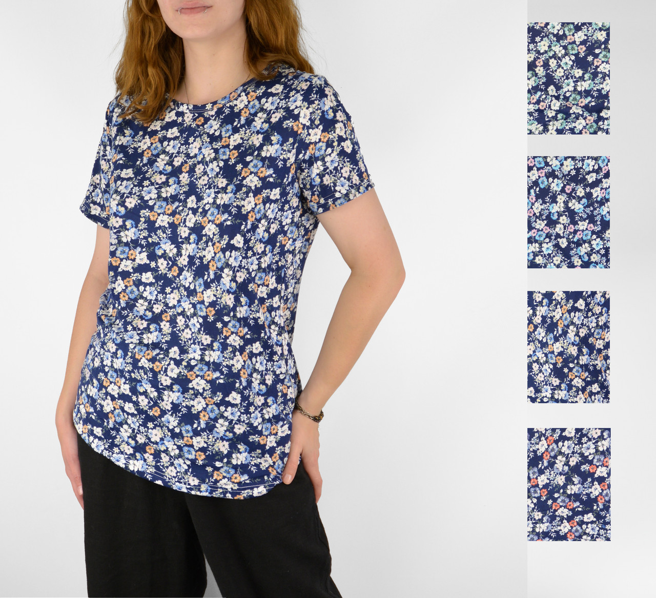 Футболка жіноча трикотажна Футболка з квітковим принтом бавовна (Угорщина)