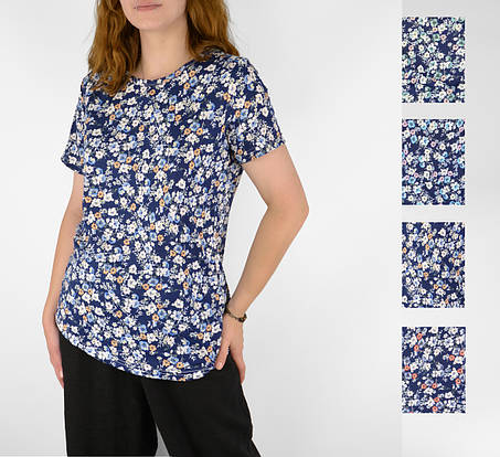 Футболка жіноча трикотажна Футболка з квітковим принтом бавовна (Угорщина), фото 1