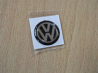 Наклейка s круглая Volkswagen 20х20х1.2мм черный фон силиконовая эмблема бренд в круге на авто Волксваген