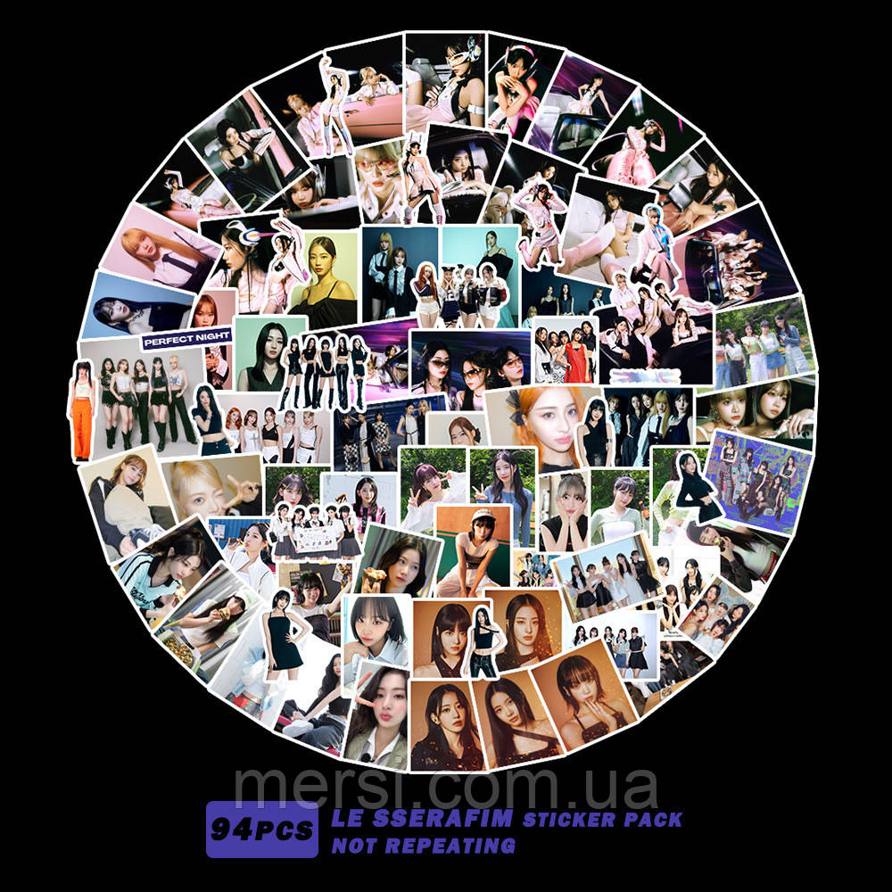 Наклейки le sserafim - le night набір 94 шт к поп k pop картки лє сєрафім стікерпак наліпки, фото 1