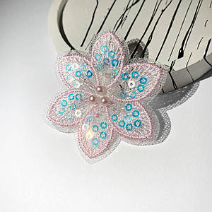 Декоративна вишита квітка / Сітчастий Патч квітка / Ціна за 1 шт / ~5,5 см / Рожева мрія