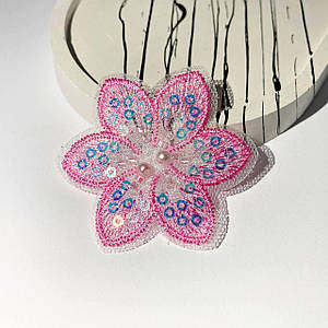 Декоративна вишита квітка / Сітчастий Патч квітка / Ціна за 1 шт / ~5,5 см / Рожевий