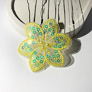 Декоративна вишита квітка / Сітчастий Патч квітка / Ціна за 1 шт / ~5,5 см / Жовтий