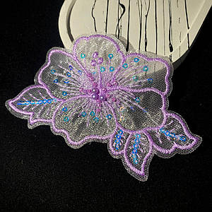 Декоративна вишита квітка / Сітчастий Патч квітка / Ціна за 1 шт / ~10,5*7 см / Бузковий