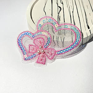 Декоративне вишите серце / Сітчастий Патч серце / Ціна за 1 шт / ~6,5*5,5 см / Рожевий