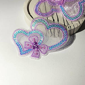 Декоративне вишите серце / Сітчастий Патч серце / Ціна за 1 шт / ~6,5*5,5 см / Бузковий