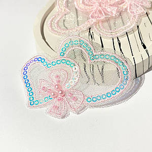 Декоративне вишите серце / Сітчастий Патч серце / Ціна за 1 шт / ~6,5*5,5 см / Рожевий