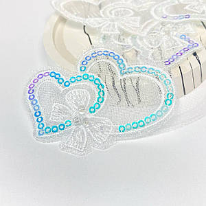 Декоративне вишите серце / Сітчастий Патч серце / Ціна за 1 шт / ~6,5*5,5 см / Білий