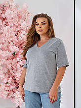 Базова жіноча футболка великого розміру  V-виріз меланж (50-68)