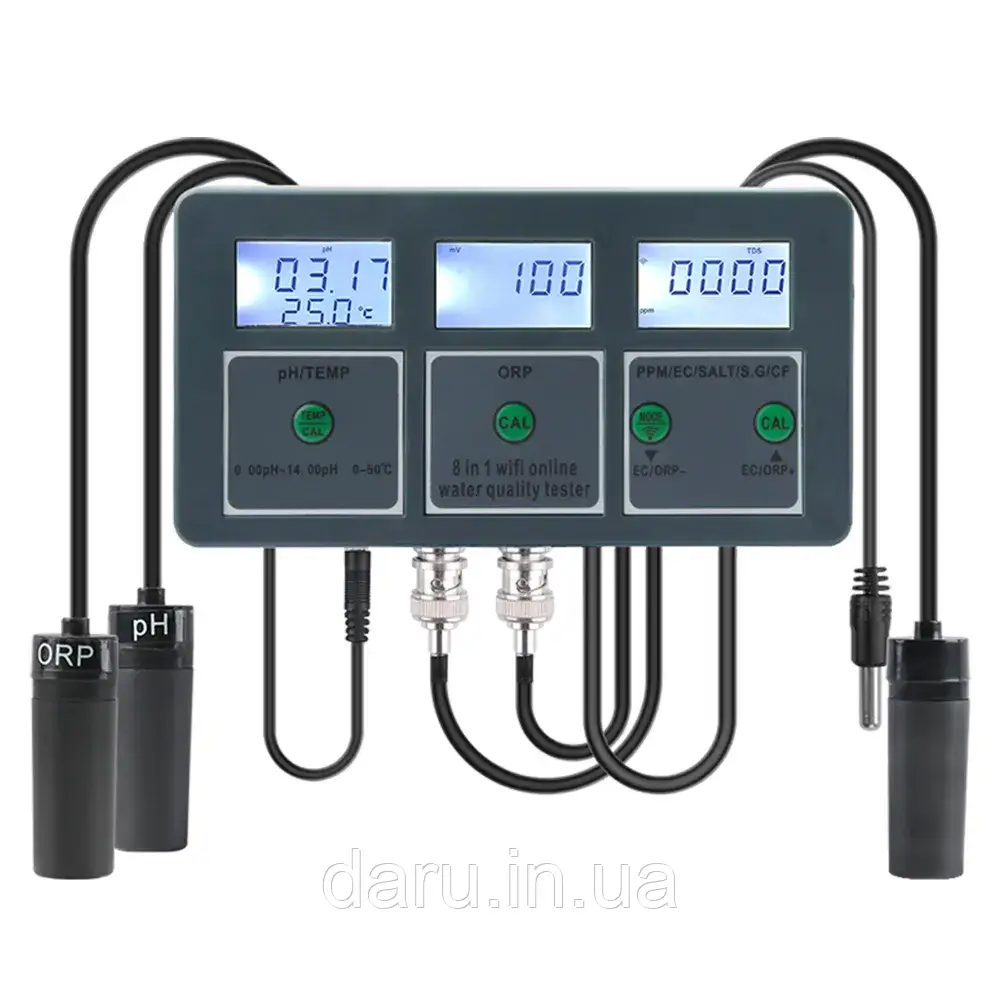 Комбінований монітор PH/ORP/EC/TDS/SALT/SG/CF/temp-метр PH-W218EU з Wi-Fi. YIERYI, фото 1