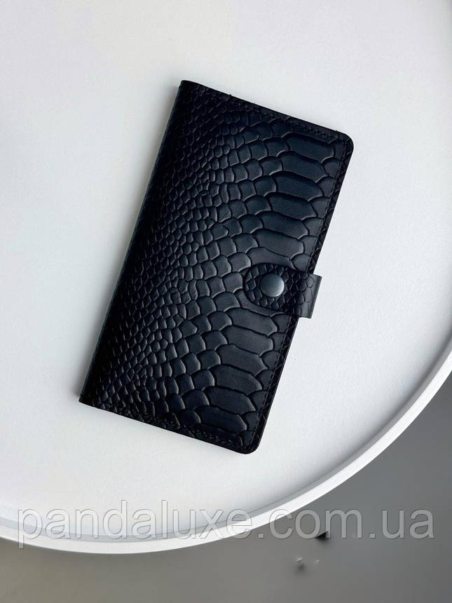 Портмоне чоловіче із натуральної шкіри тиснення пітон SR016 (чорний), фото 1