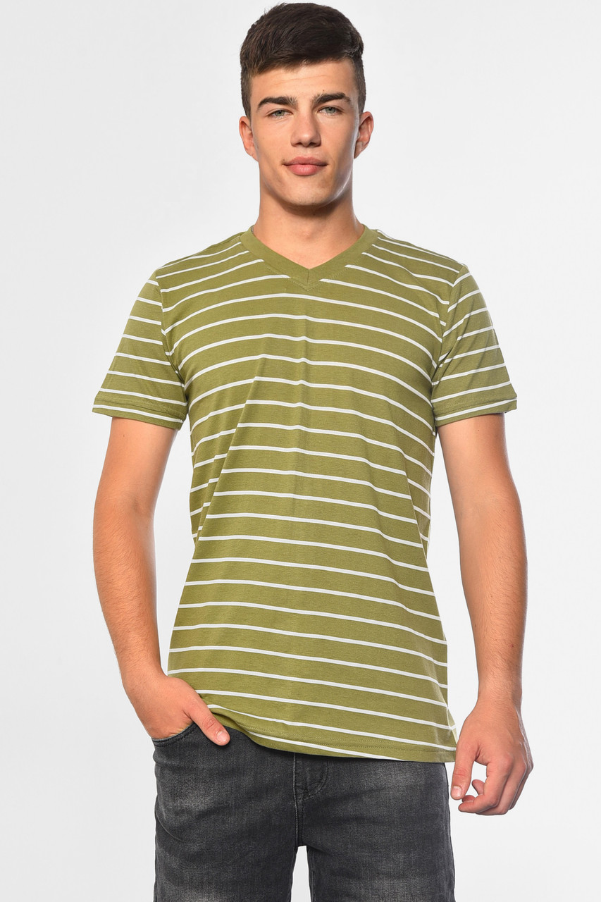 Футболка чоловіча в смужку оливкового кольору р.52 181776M, фото 1