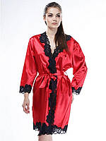 Халат шовковий з мереживом Serenade 481 червоно-чорний, фото 1