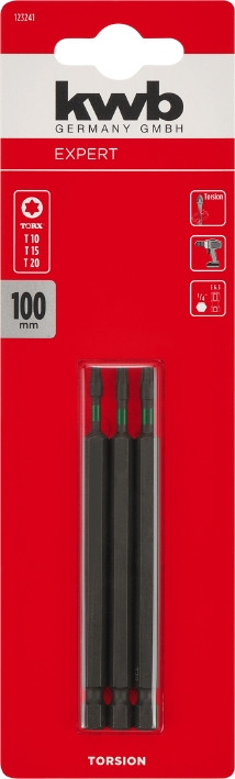 Набір торсіонних біт 100 мм, Torx T10/15/20, 3 шт, KWB (123241)