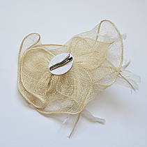 Капелюх бежевий Пір'ятко/жіноча святкова вуалетка, фото 5