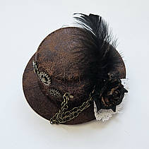 Жіночий капелюшок у стилі стимпанк коричневий, фото 5