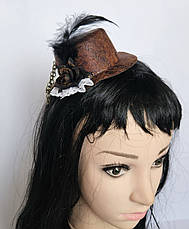 Жіночий капелюшок у стилі стимпанк коричневий, фото 4