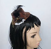 Жіночий капелюшок у стилі стимпанк коричневий, фото 2