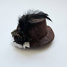 Жіночий капелюшок у стилі стимпанк коричневий, фото 3