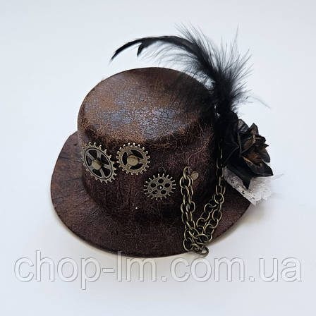 Жіночий капелюшок у стилі стимпанк коричневий, фото 1