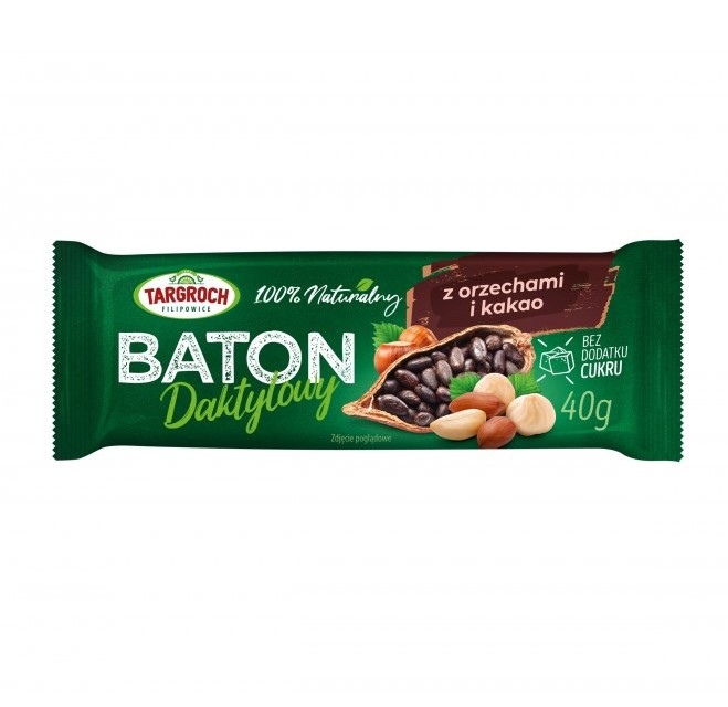 Фініковий батончик без цукру з горіхами та какао (40 г) Targroch