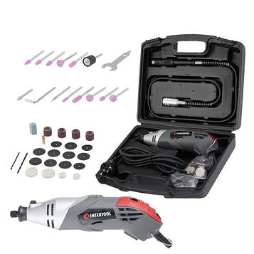 Шліфмашина пряма (гравер) 170 Вт, 8000-35000 об/хв, кейс, аксесуари 40 од., гнучкий вал INTERTOOL DT-0517