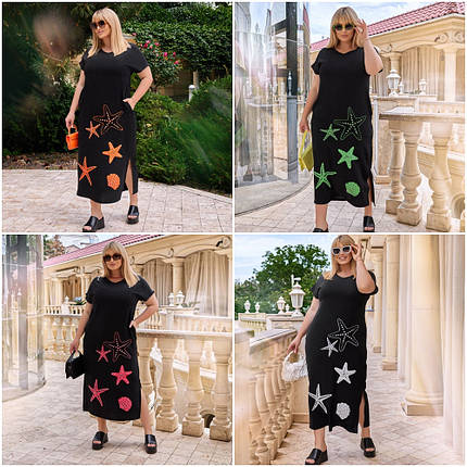 Літнє плаття рівного крою з тканини жатка великі розміри, фото 1