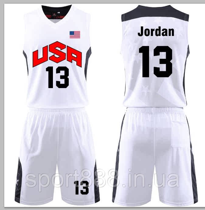 Біла баскетбольна форма Джордан 13 Dream Team USA (майка + шорти) команда США, фото 1