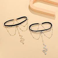 Жіночий гартер "Змійка" - браслет на стегно з підвіскою, Золото/срібло