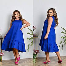 Літнє плаття з короткими рукавами по коліно тканина льон батальні розміри, фото 2