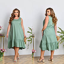 Літнє плаття з короткими рукавами по коліно тканина льон батальні розміри, фото 3