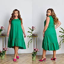 Літнє плаття з короткими рукавами по коліно тканина льон батальні розміри, фото 4