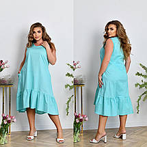 Літнє плаття з короткими рукавами по коліно тканина льон батальні розміри, фото 5