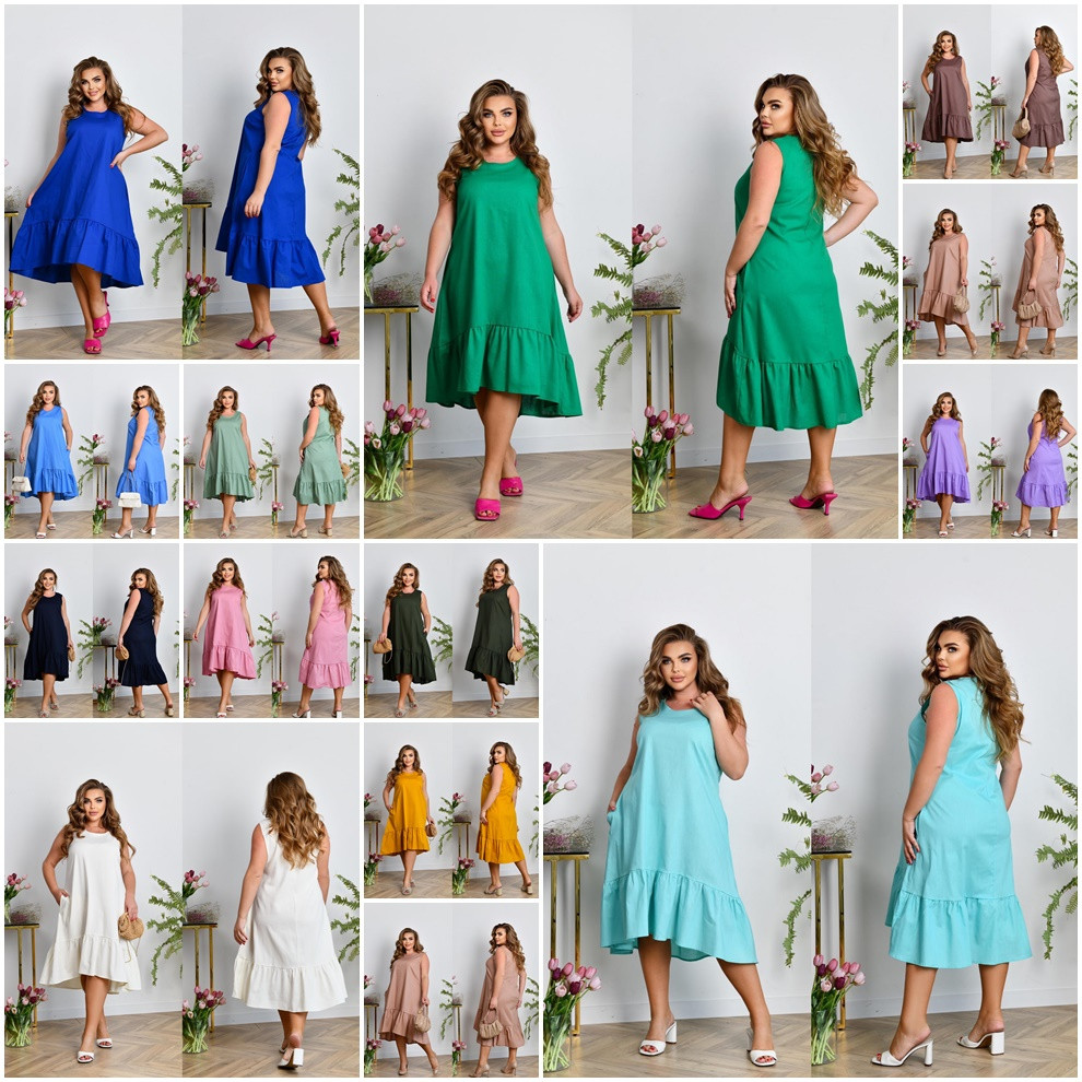 Літнє плаття з короткими рукавами по коліно тканина льон батальні розміри