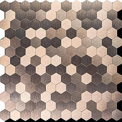 Алюмінієва 3Д-плитка 300х300х3мм Мозаїка Соти Шліфована мідь водостійка самоклейка під метал ПВХ основа