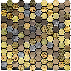 Алюмінієва плитка 300х300х3мм Золота мозаїка мікс Шестикутники стільники самоклеюча 3Д під метал ПВХ основа