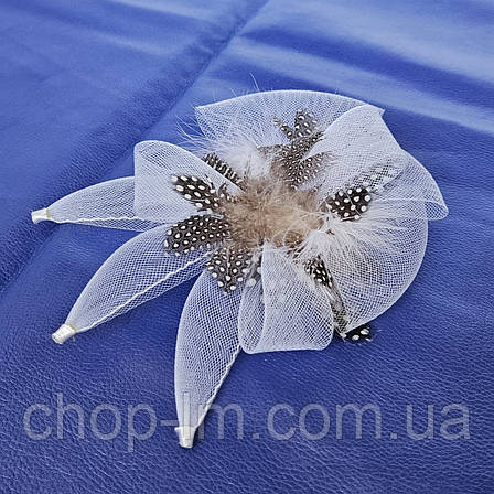 Вуалетка біла Медуза/Брошка біла на шпильці, фото 1