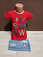 Дитячий костюм для дівчинки підлітка Туреччина футболка та шорти джинс 6-10 років червоний