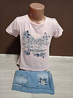 Дитячий костюм для дівчинки підлітка Туреччина футболка та шорти джинс Перлинка 6-12 років