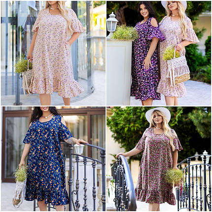 Літнє красиве плаття з короткими рукавами із софту розміри батал, фото 1