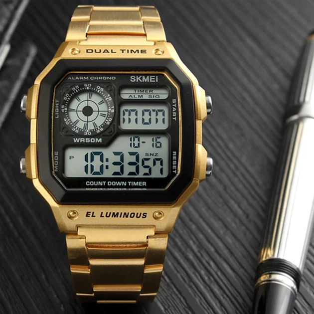 Спортивний електронний водонепроникний годинник Skmei 1335GD Gold