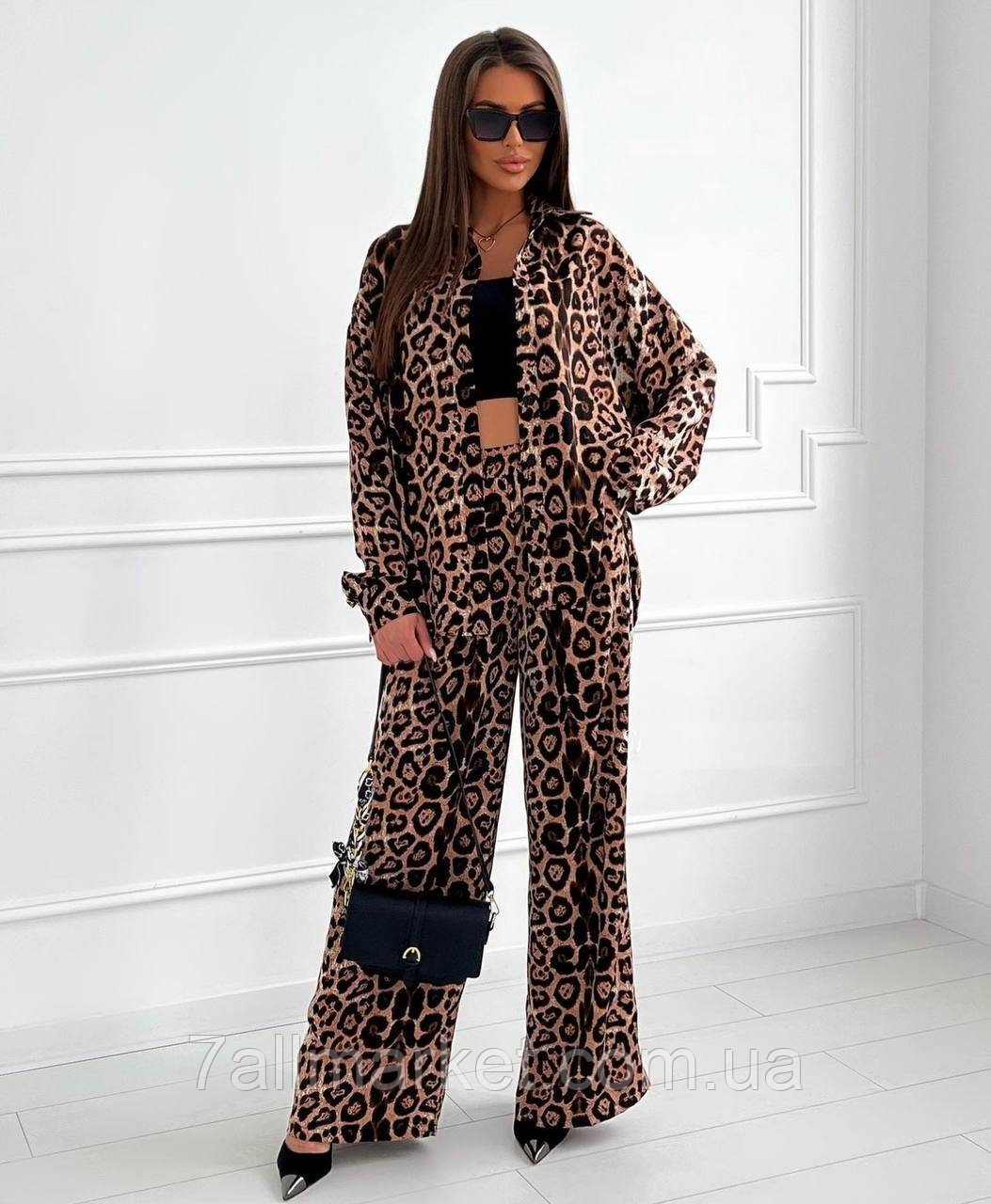 Костюм жіночий леопардовий штапель розміри SM, L-XL (2кв) "IRINA" недорого від прямого постачальника