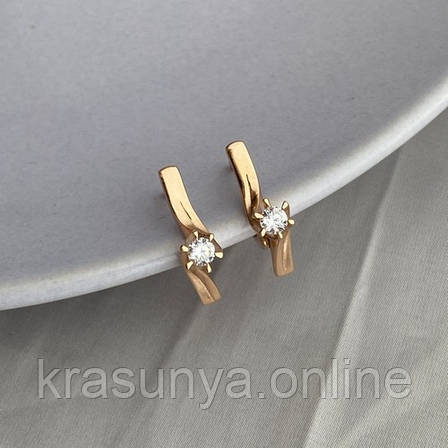 Сережки із золота з круглими білими фіанітами 4.06, фото 1
