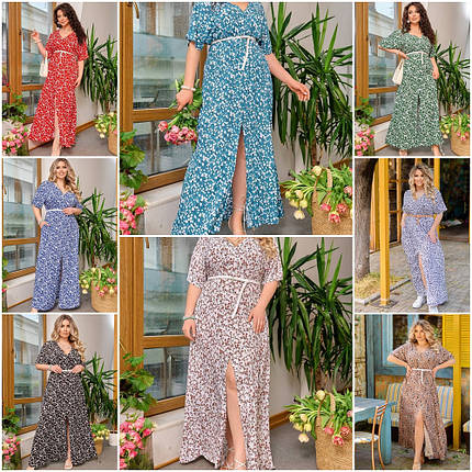 Штапельне літнє плаття в підлогу короткі рукави розміри батал, фото 1