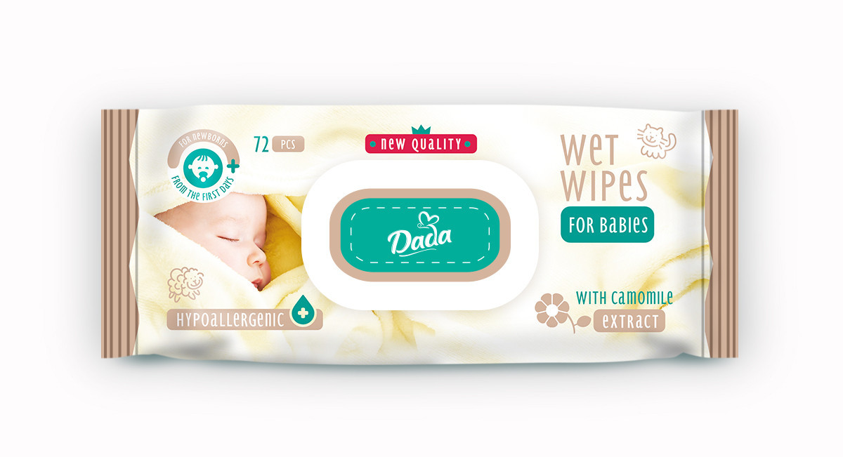 Дитячі вологі серветки Dada Ромашка з клапаном 72 шт (Дада), фото 1