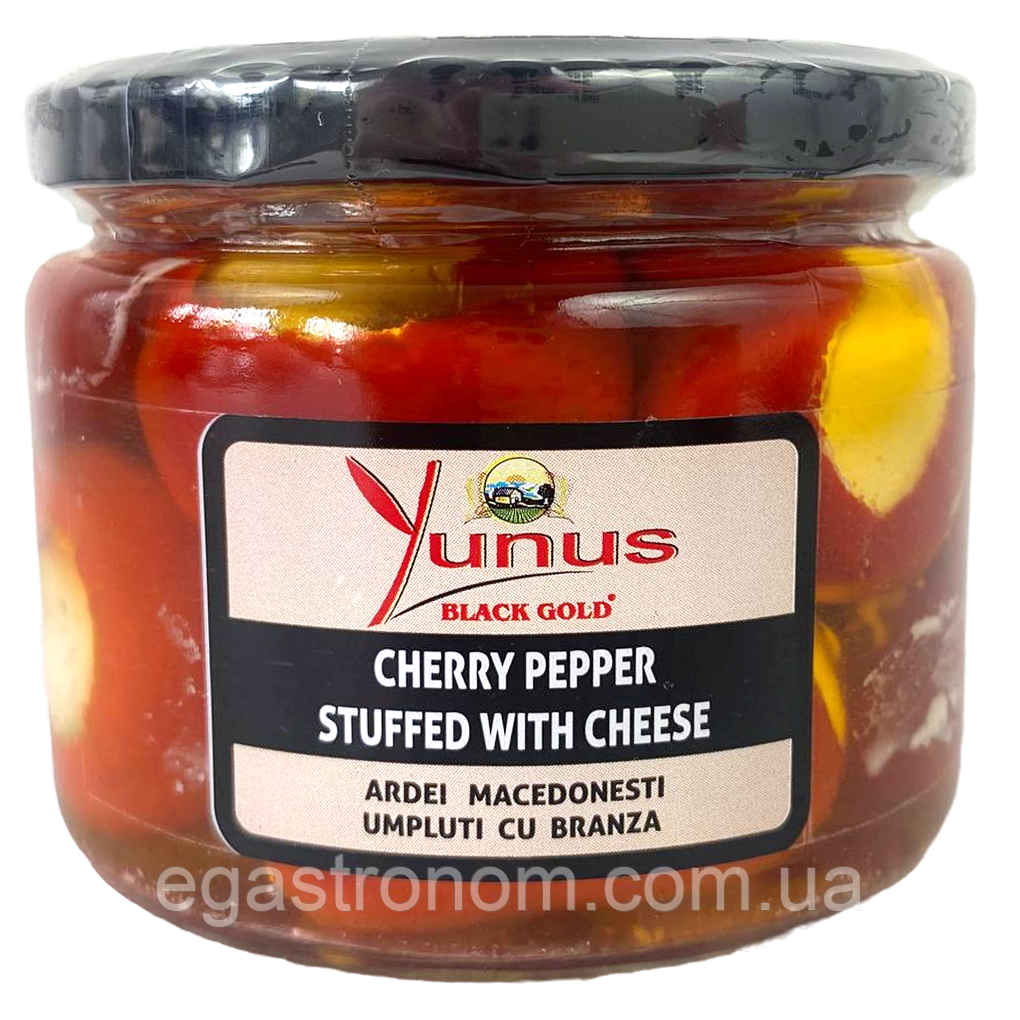 Перець вишневий фарширований сиром Юнус Yunus cherry pepper 290ml 12шт/ящ (Код: 00-00003369)