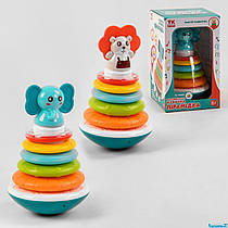 Музична пірамідка-неваляйка TK Group 56076 для малюків: лев/слон, підсвічування, мелодії, звуки тварин