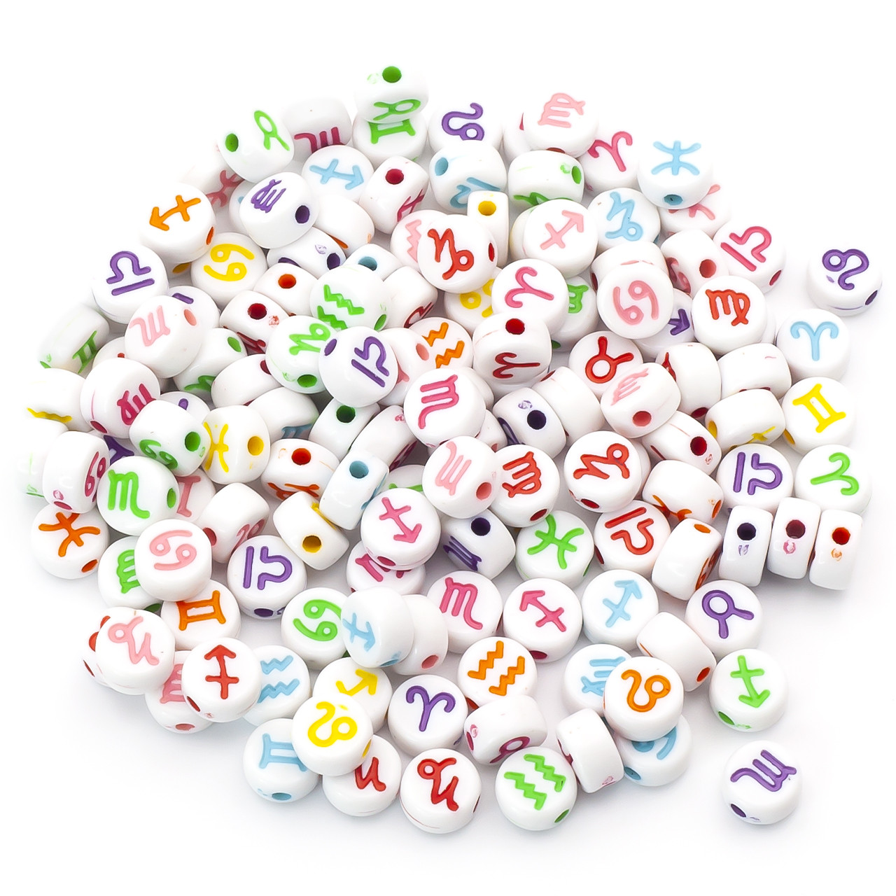 Намистини таблетка Знаки зодіаку 7х4 мм +-25 г Білий з Різними кольорами, фото 1