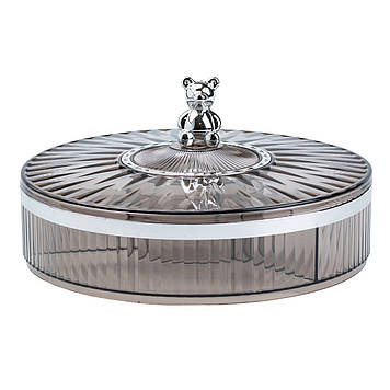 Цукерниця пластикова на 4 відділення круглая 26 см Сіра HP48629S